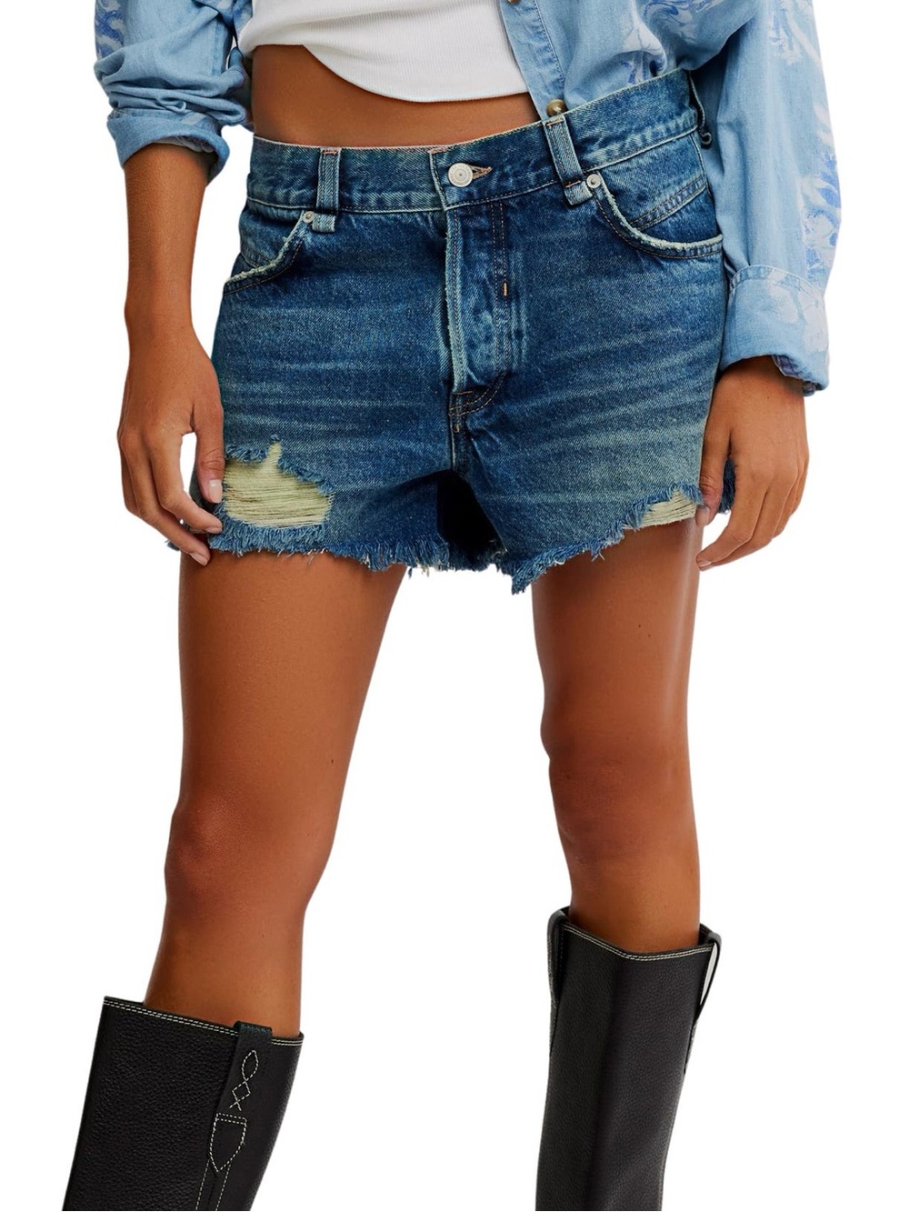 Free People We The Free Now Or Never Denim Shorts Size 31 Boho Festival Blue